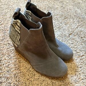 Toms Gray Ankle Booties with Wedge Heel